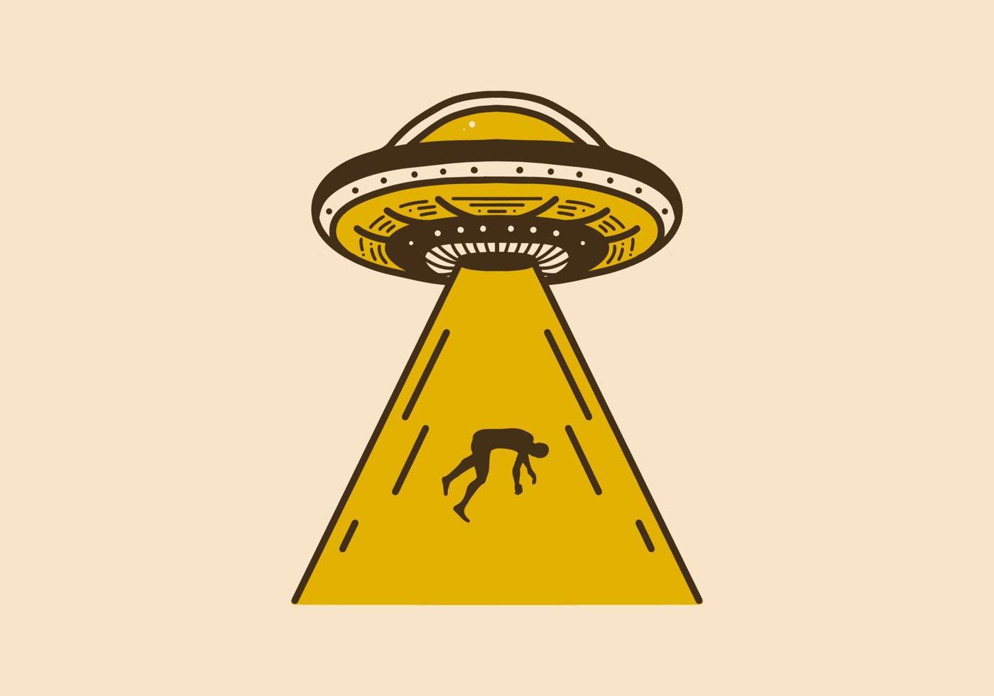 ilustração de arte vintage de um ufo chupar um humano vetor