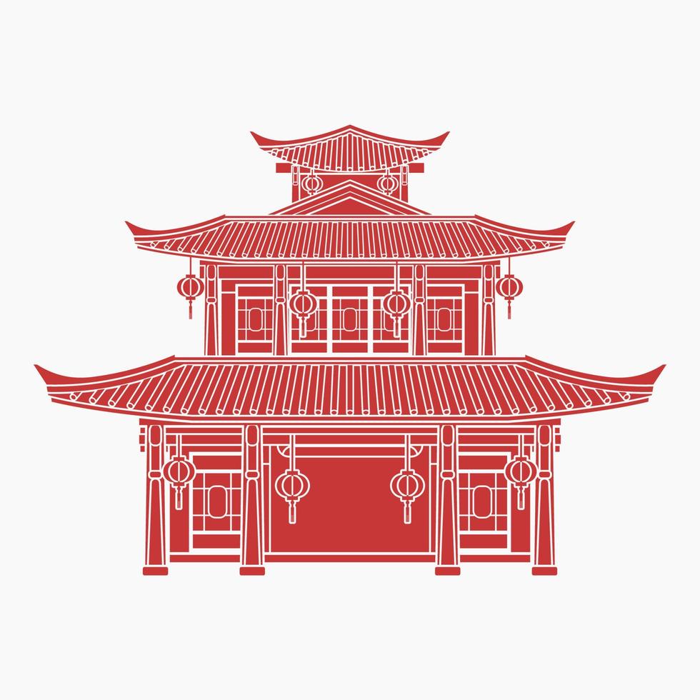 ilustração vetorial de construção tradicional chinesa editável em estilo monocromático plano para elemento de arte da história oriental e design relacionado à cultura vetor