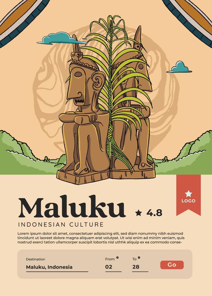 destino maravilhoso da indonésia em inspiração de design de ilustração maluku ambonese handrawn vetor