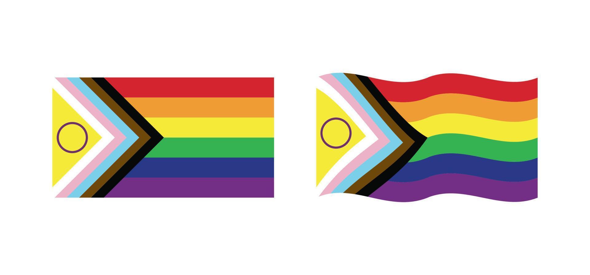 novo vetor de bandeira do orgulho lgbtq atualizado. bandeira do orgulho do progresso inclusivo intersexo. bandeira de banner para lgbt ou orgulho lgbtqia.