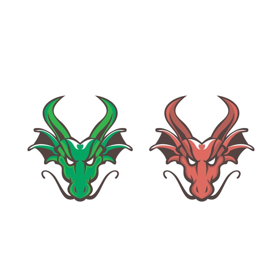 ilustração em vetor de cabeça de dragão de cor verde e vermelha