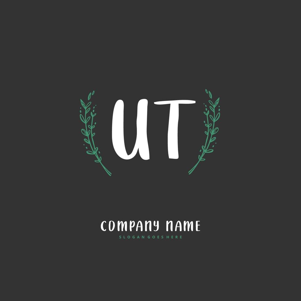 ut caligrafia inicial e design de logotipo de assinatura com círculo. logotipo manuscrito de design bonito para moda, equipe, casamento, logotipo de luxo. vetor