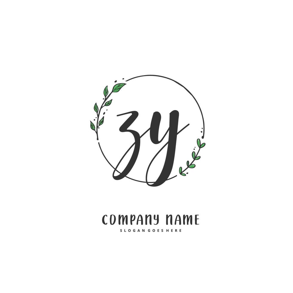 zy caligrafia inicial e design de logotipo de assinatura com círculo. logotipo manuscrito de design bonito para moda, equipe, casamento, logotipo de luxo. vetor