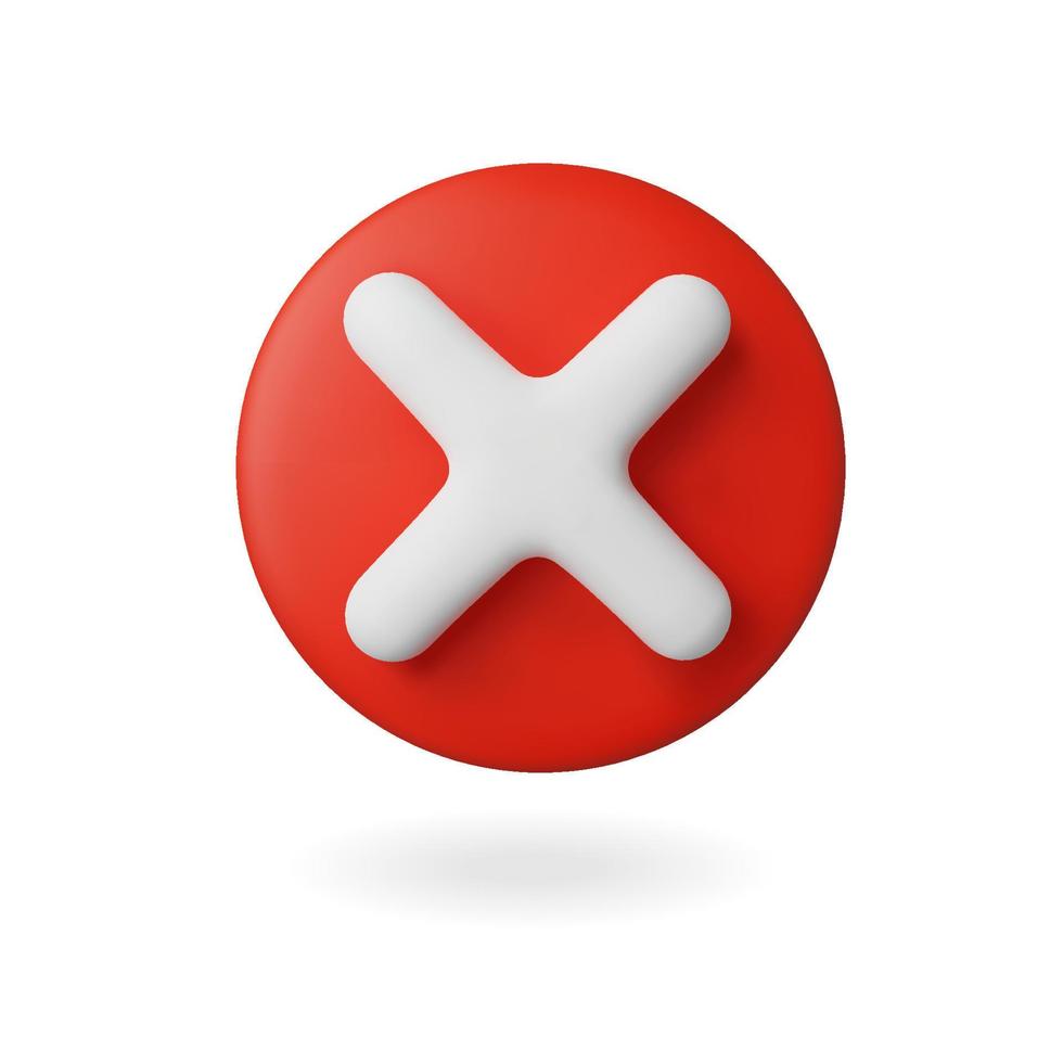 botão redondo vermelho com cruz 3d. sinal errado ou cruz. ícone realista de vetor não