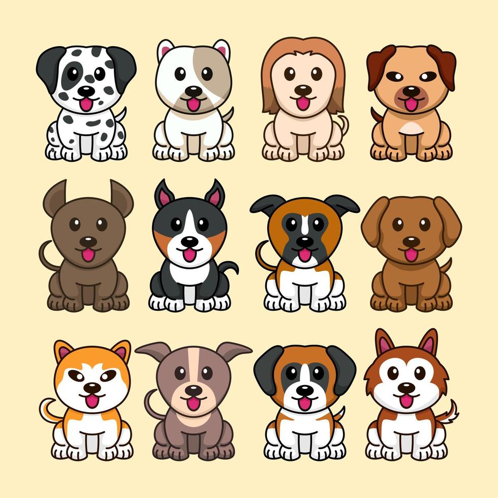 pacote de ilustração vetorial de vários tipos de cães fofos vetor