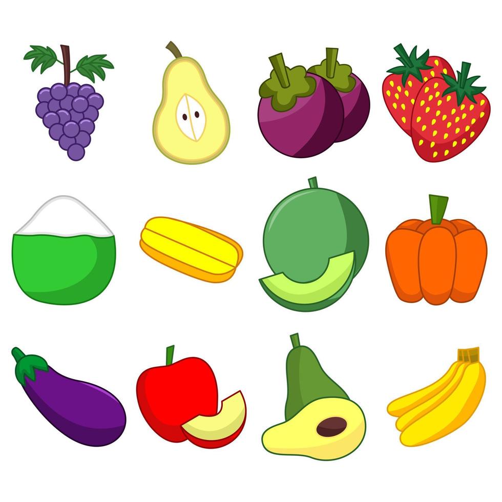 pacote de vetor de ilustração de frutas fofas