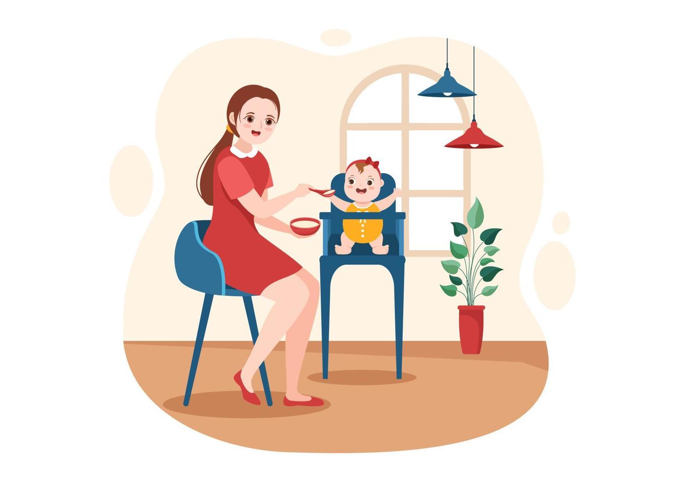 serviços de babá ou babá para cuidar das necessidades do bebê e brincar com as crianças na ilustração de modelo desenhado à mão de desenho plano vetor