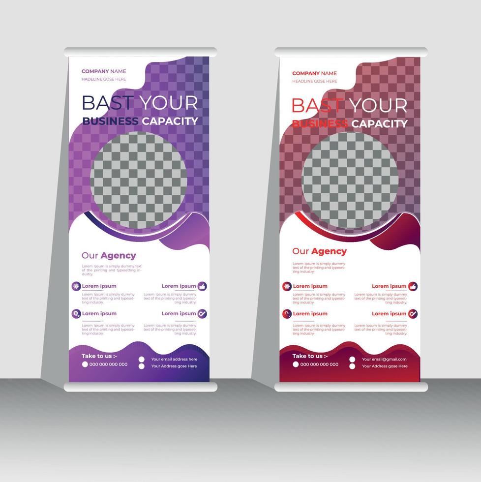 design de modelo de banner profissional roll up stand, vertical, abstrato, pull up design, banner moderno, retângulo vetor