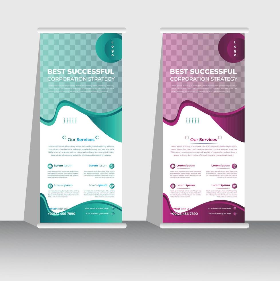 design de modelo de banner profissional roll up stand, vertical, abstrato, pull up design, banner moderno, retângulo vetor