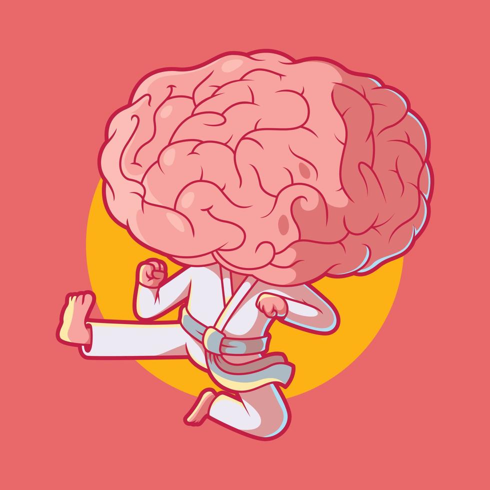 ilustração vetorial de cérebro de karatê. esporte, conceito de design de saúde mental. vetor