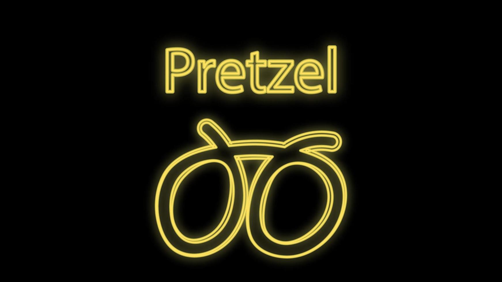 pretzel em fundo preto, ilustração vetorial. pretzel neon na cor amarela, sinal de néon brilhante com letras na parte superior. neon brilhante, decoração e navegação para café vetor