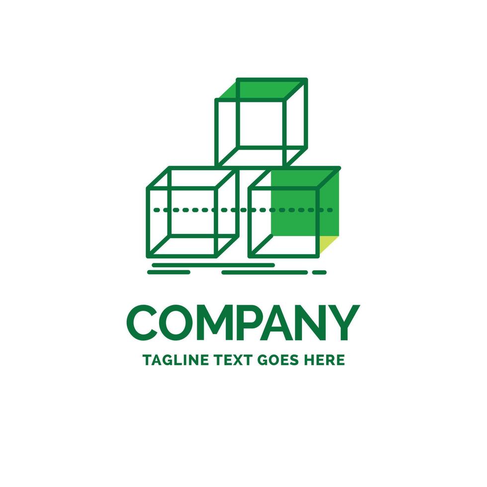 arranjo. Projeto. pilha. 3d. modelo de logotipo de negócios plana de caixa. design de marca verde criativo. vetor
