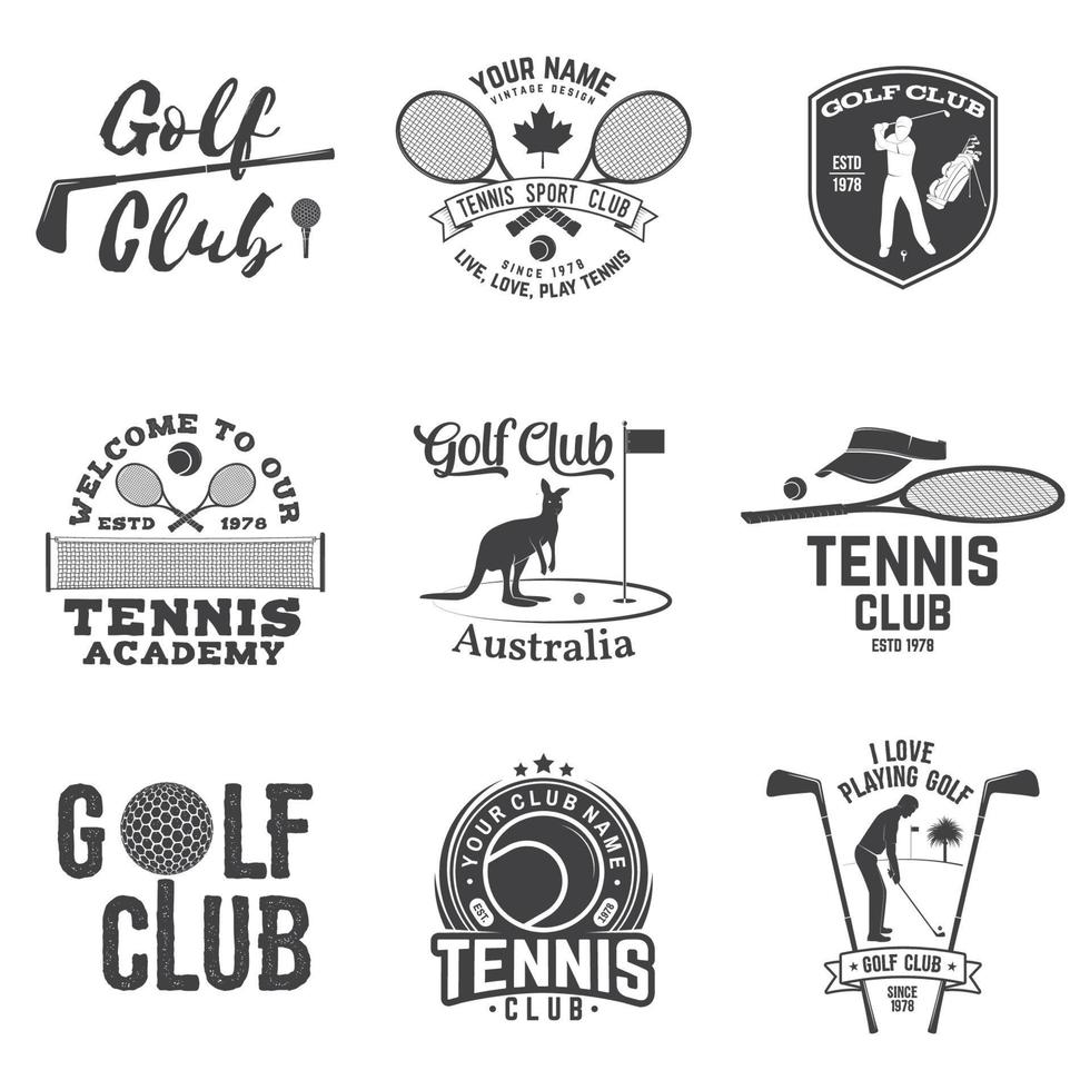 conjunto de clube de golfe, conceito de clube de tênis. ilustração vetorial. vetor