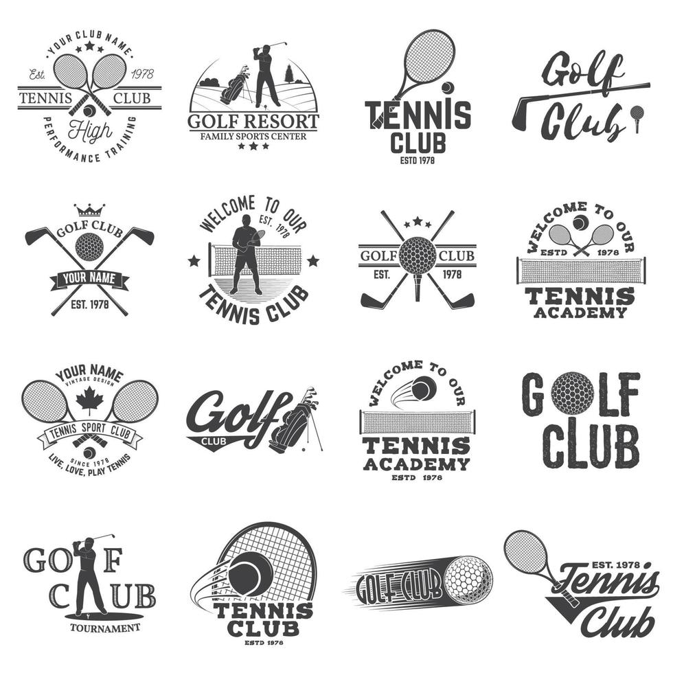 conjunto de clube de golfe, conceito de clube de tênis vetor