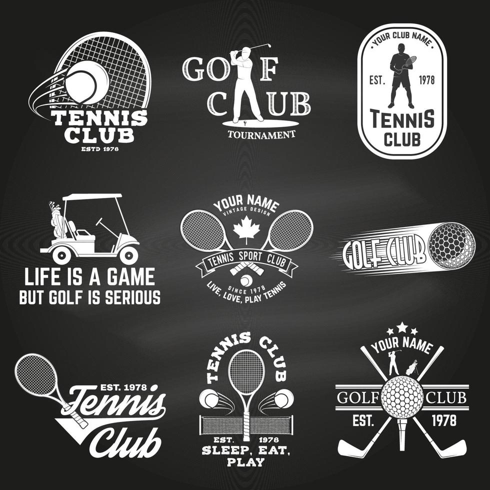 conjunto de clube de golfe, conceito de clube de tênis. ilustração vetorial. vetor