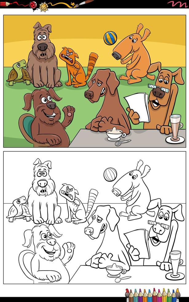 desenho de cachorros de desenho animado grupo de personagens de animais para colorir vetor