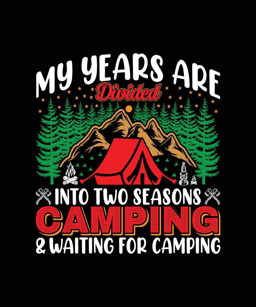 design de camiseta de acampamento vetor