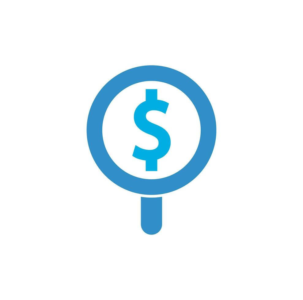 design de modelo de ícone de logotipo de pesquisa de dinheiro. combinação de logotipo de moeda e lupa. dinheiro e símbolo ou ícone de ampliação. vetor