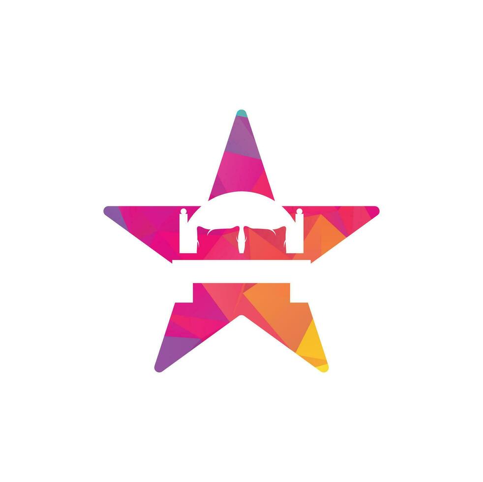 design de logotipo de vetor de forma de estrela de cama. design de logotipo de ícone de loja de cama