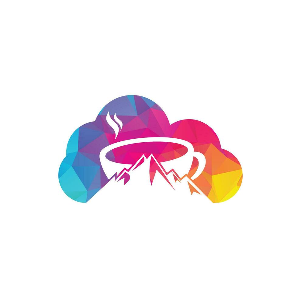 design de modelo de logotipo de conceito de forma de nuvem de café de montanha. ícone de design de logotipo de café vetor