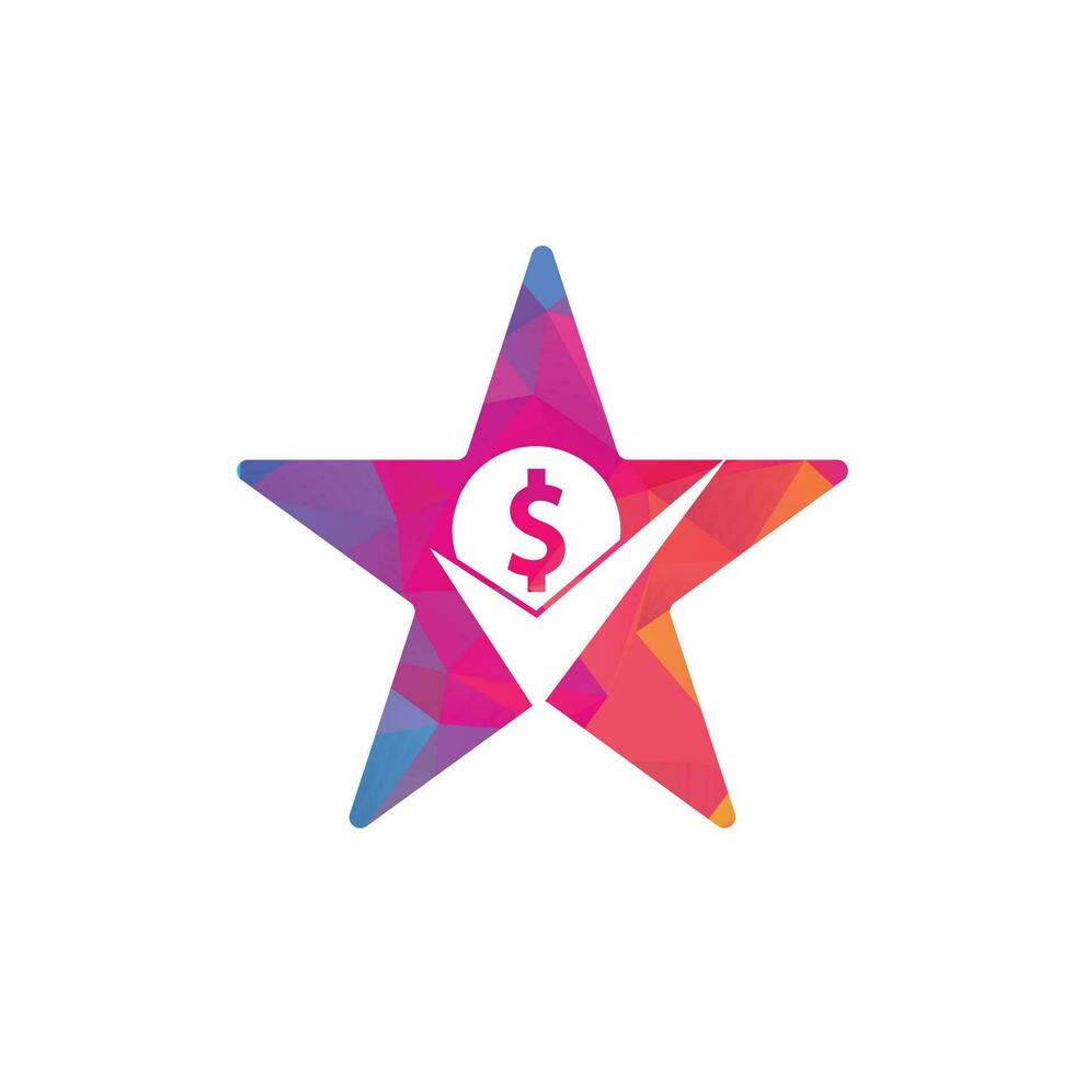 cheque dinheiro design de logotipo de conceito de forma de estrela. design de símbolo de ícone de dinheiro. bom modelo de logotipo de pagamento vetor