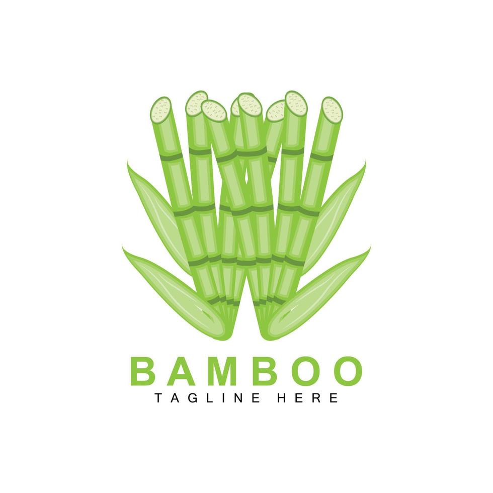 design de logotipo de bambu, vetor de árvore verde, comida de panda, ilustração de modelo de marca de produto