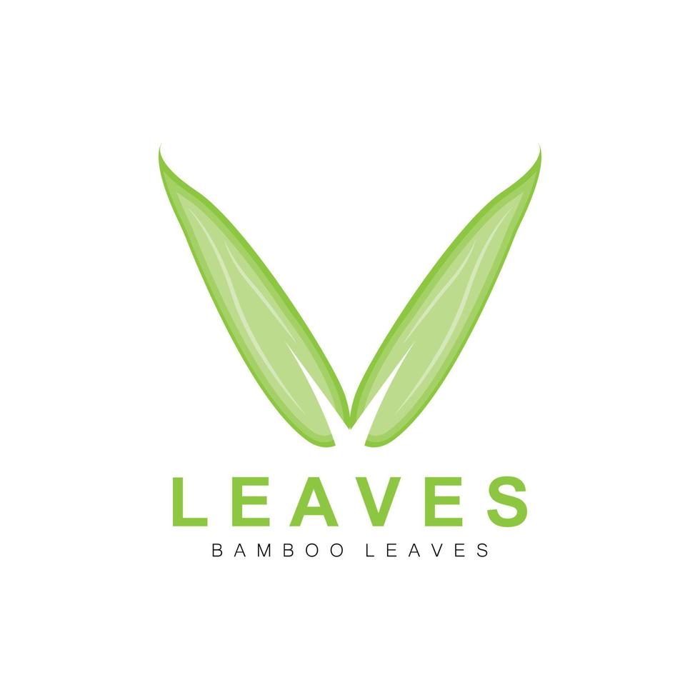 design de logotipo de folha de bambu, vetor de planta verde, bambu de comida de panda, ilustração de marca de produto