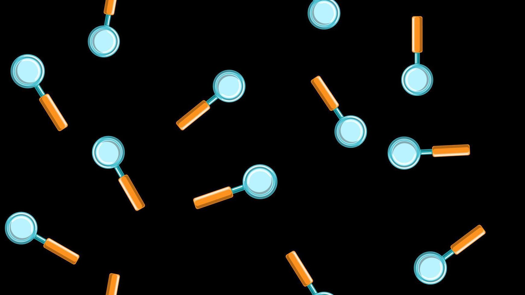 textura padrão sem costura de infinitas lupas de vidro óptico científico médico repetitivo com uma caneta e vidro para pesquisar e localizar objetos em um fundo preto. ilustração vetorial vetor