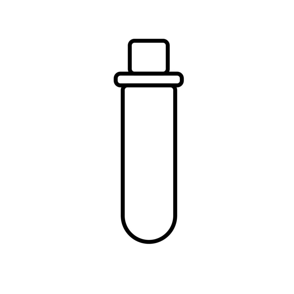 tubo de ensaio médico de laboratório químico, frasco para drogas e experimentos químicos, simples ícone preto e branco em um fundo branco. ilustração vetorial vetor