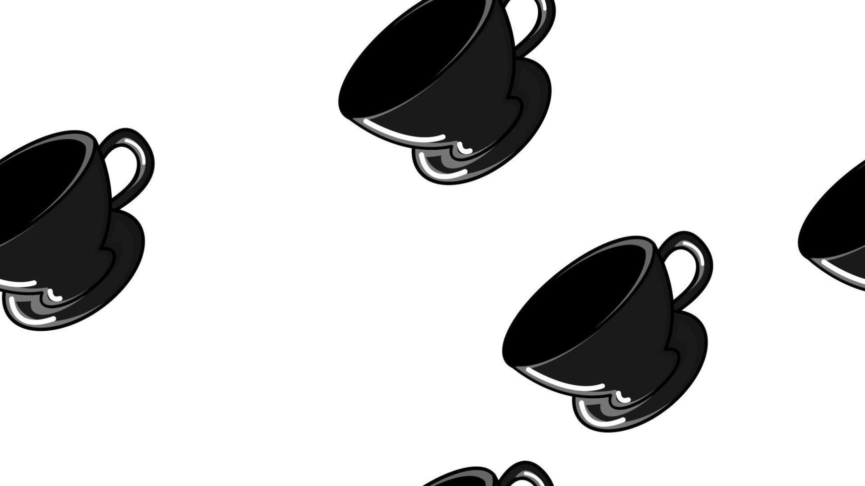 sem costura padrão de copos de repetição preto e branco e copos de cerâmica com um revigorante café expresso americano robica arabica rápido em um fundo branco. ilustração vetorial vetor