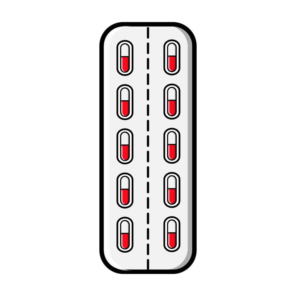 cápsulas de comprimidos farmacêuticos médicos no pacote, a placa para o tratamento de doenças, ícone em um fundo branco. ilustração vetorial vetor