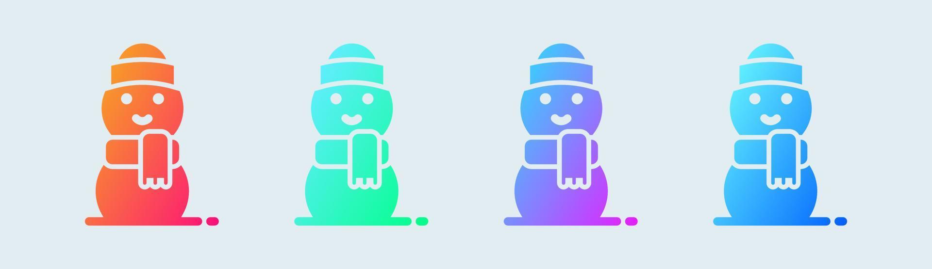 ícone sólido de boneco de neve em cores gradientes. ilustração vetorial de sinais de férias de inverno. vetor