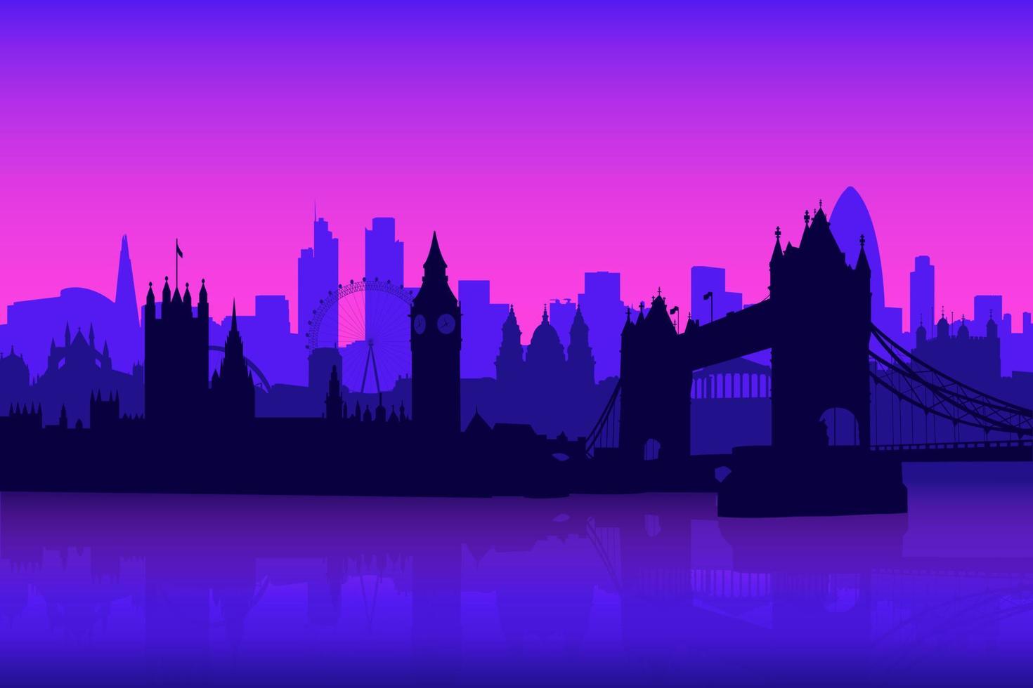 skylines de londres ao entardecer com reflexo na água vetor