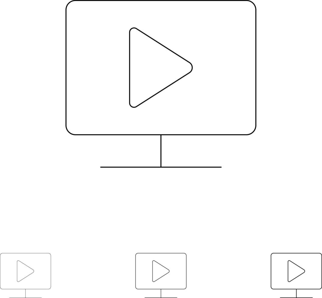 monitorar o vídeo do computador jogar conjunto de ícones de linha preta em negrito e fino vetor