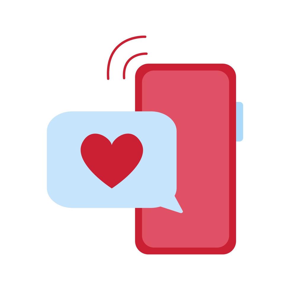 smartphone com emoji de coração em balão na tela. enviando o conceito de mensagem de amor. ilustração em vetor plana isolada no fundo branco.