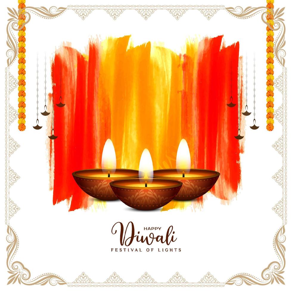 fundo decorativo lindo festival de diwali feliz com diya vetor