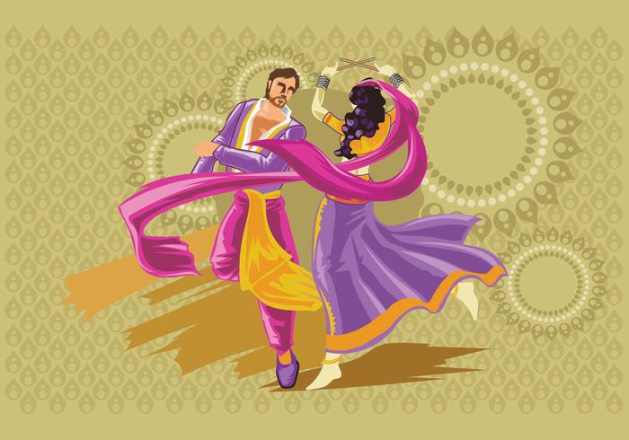 Desenho vetorial de casais executando a dança popular de Garba da Índia vetor
