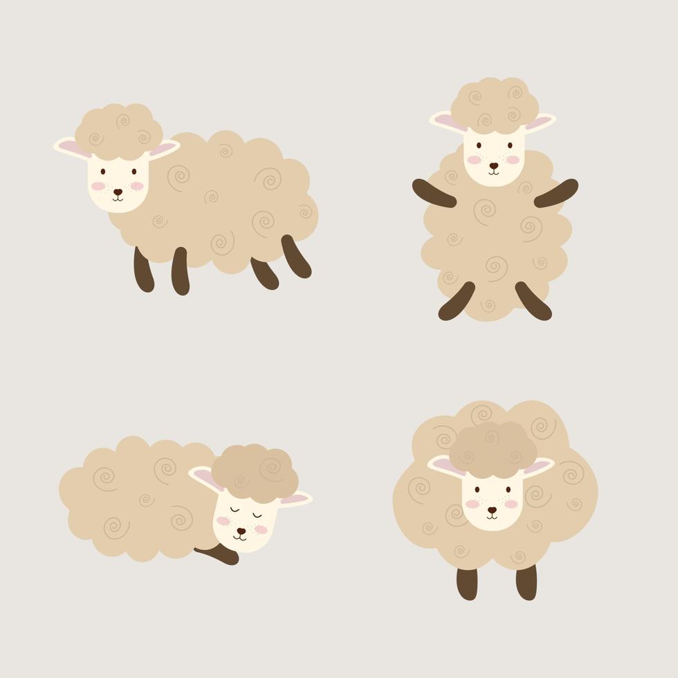 um conjunto de ovelhas boho em poses diferentes. ilustração vetorial vetor