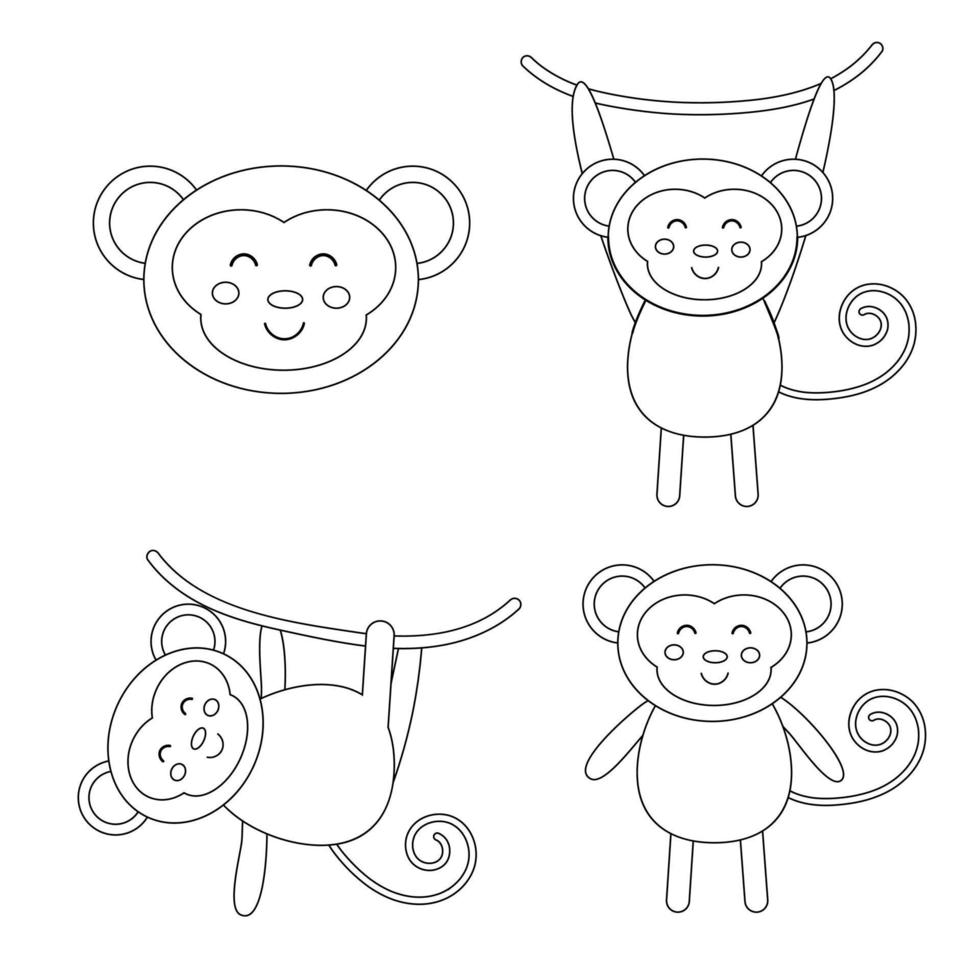 conjunto de contorno boho de macacos dos desenhos animados. ilustração vetorial vetor