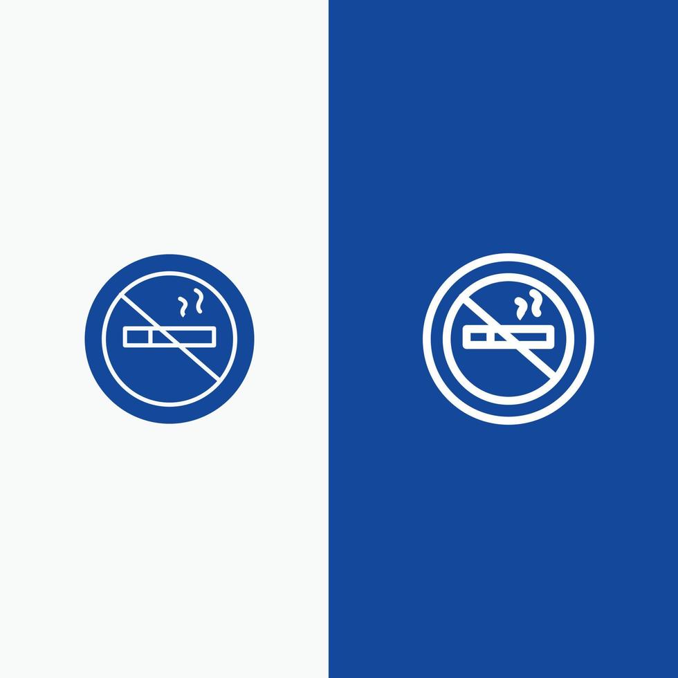 não fumar fumar sem linha de hotel e glifo ícone sólido bandeira azul vetor