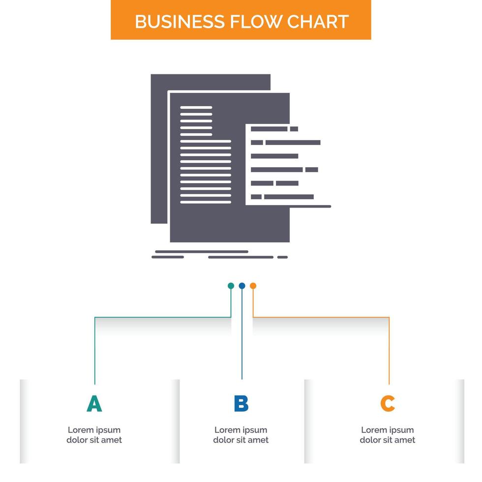 gráfico. dados. gráfico. relatórios. design de fluxograma de negócios de avaliação com 3 etapas. ícone de glifo para lugar de modelo de plano de fundo de apresentação para texto. vetor