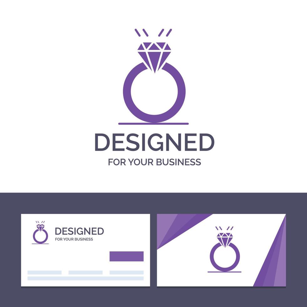 cartão de visita criativo e modelo de logotipo anel proposta de diamante casamento amor ilustração vetorial vetor