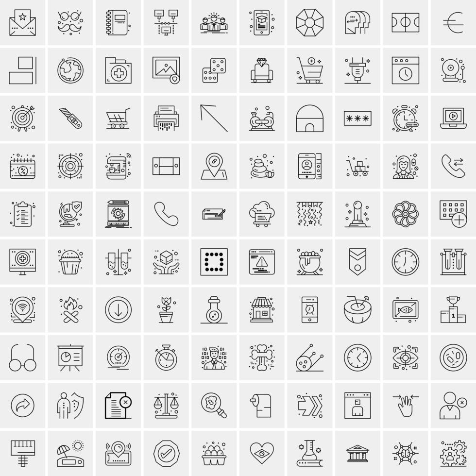 pacote de 100 ícones de linha universal para mobile e web vetor