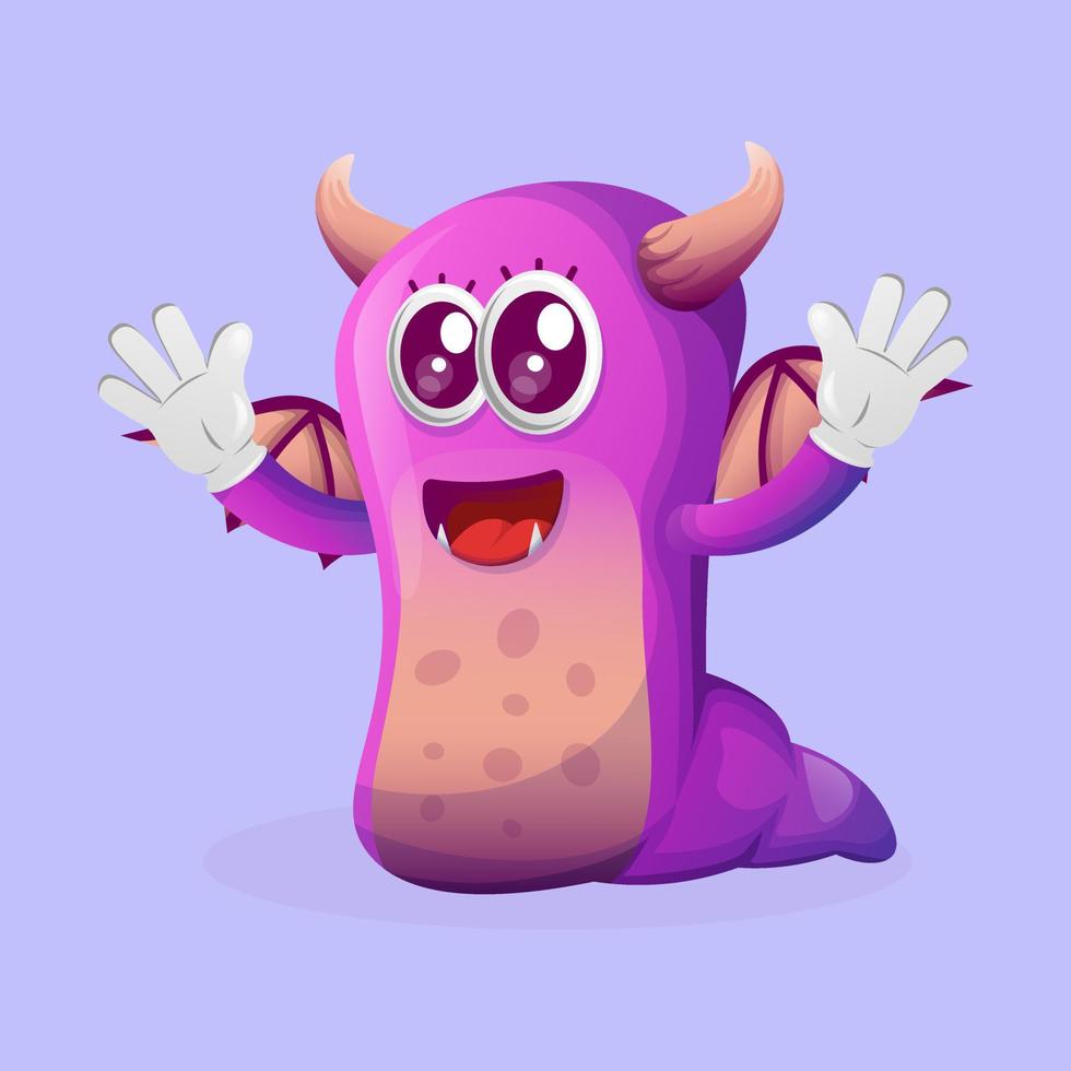 monstro roxo fofo brincalhão e feliz vetor