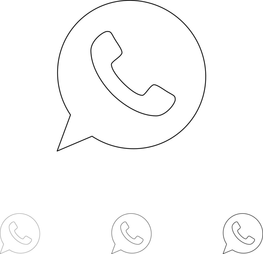 app chat telefone watts app conjunto de ícones de linha preta em negrito e fino vetor