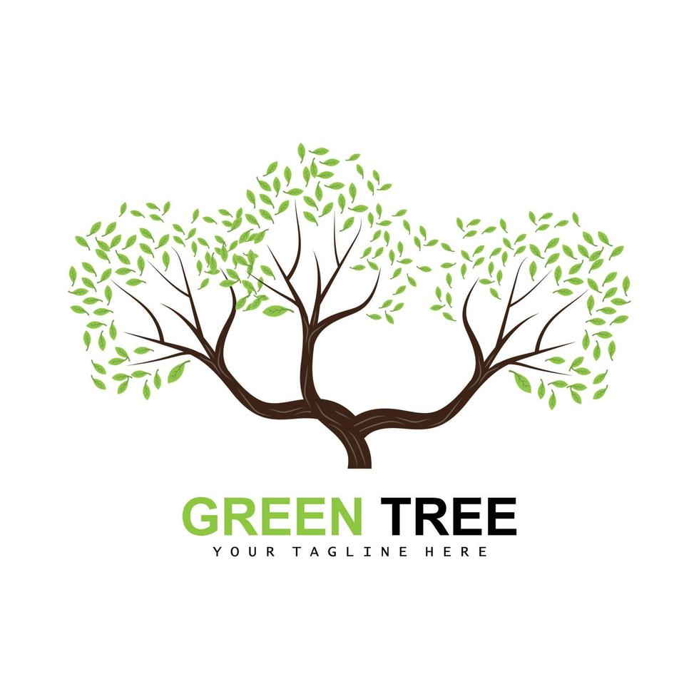 logotipo da árvore, árvores verdes e design de madeira, ilustração da floresta, jogos de árvores para crianças vetor