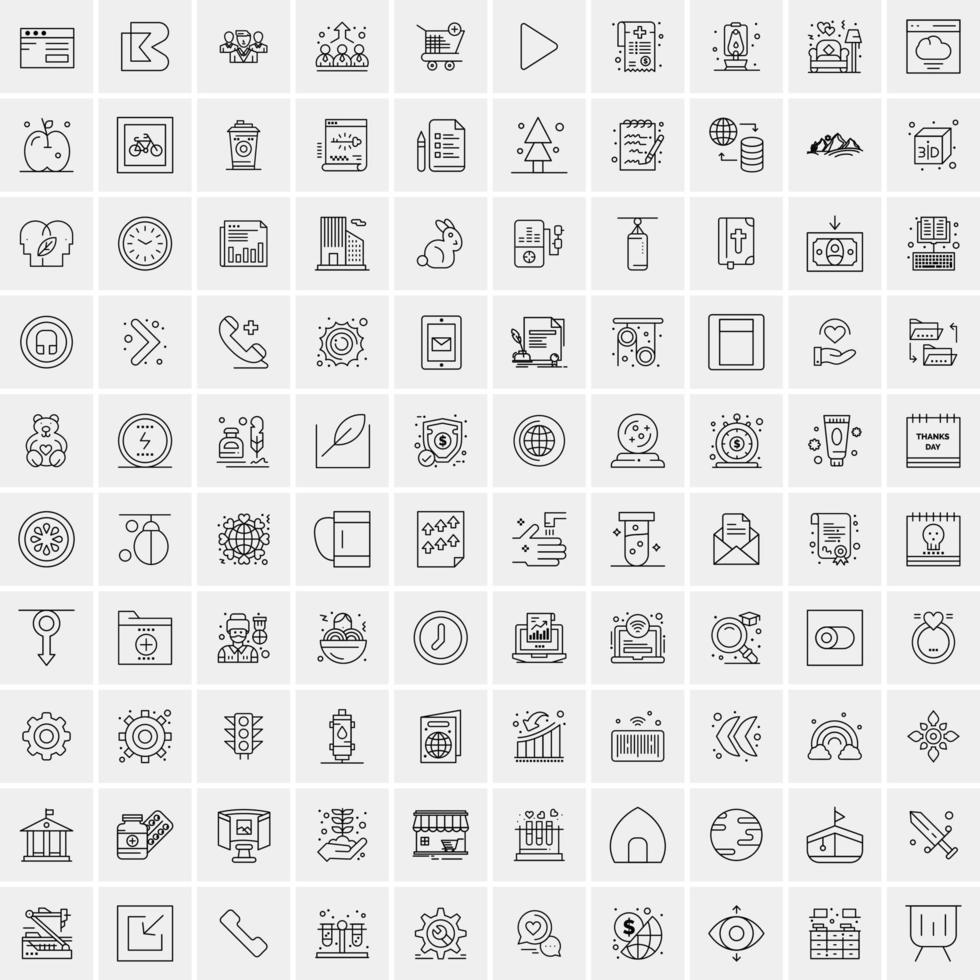 pacote de 100 ícones de linha universal para mobile e web vetor