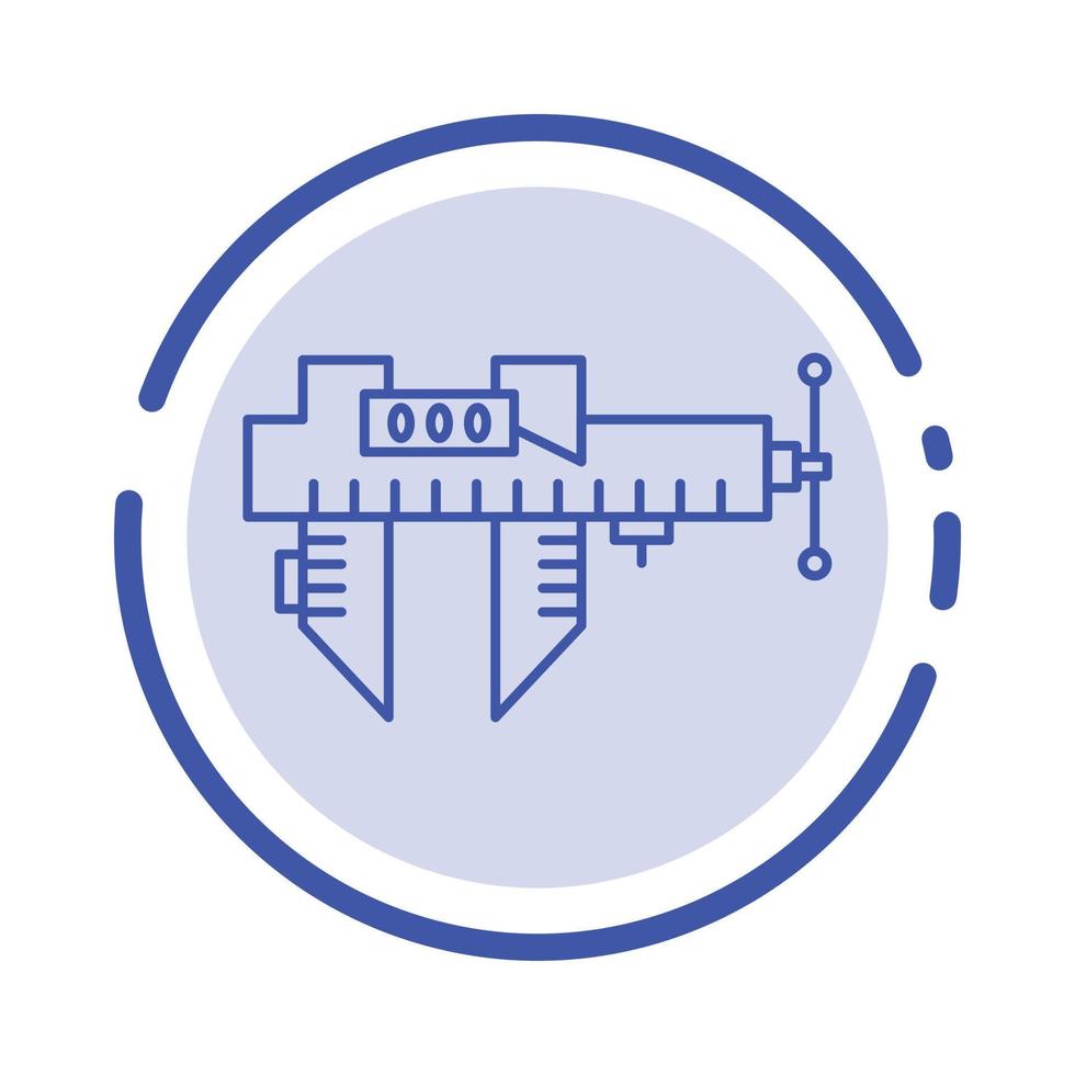 compassos de calibre medem a escala de reparo do micrômetro ícone de linha de linha pontilhada azul vetor