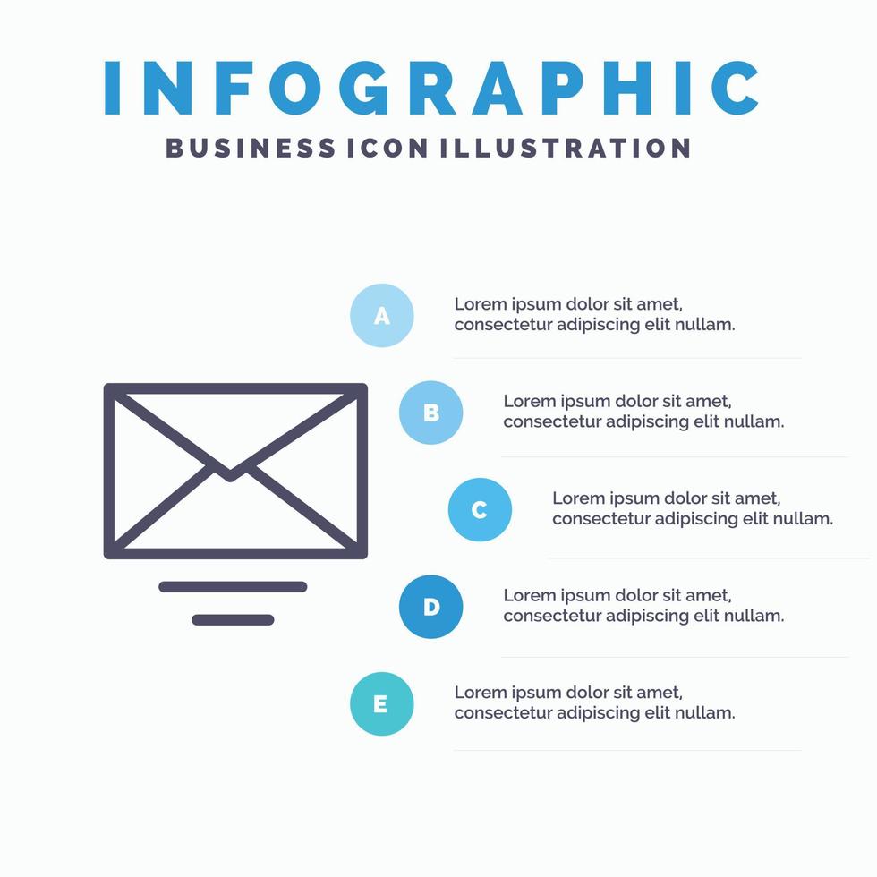 ícone de linha de texto de e-mail de correio com fundo de infográficos de apresentação de 5 etapas vetor