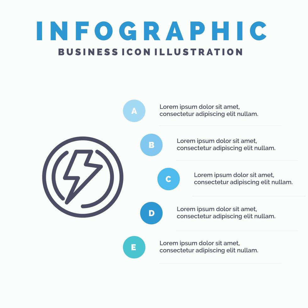 ícone de linha de energia da indústria de tensão leve do parafuso com fundo de infográficos de apresentação de 5 etapas vetor